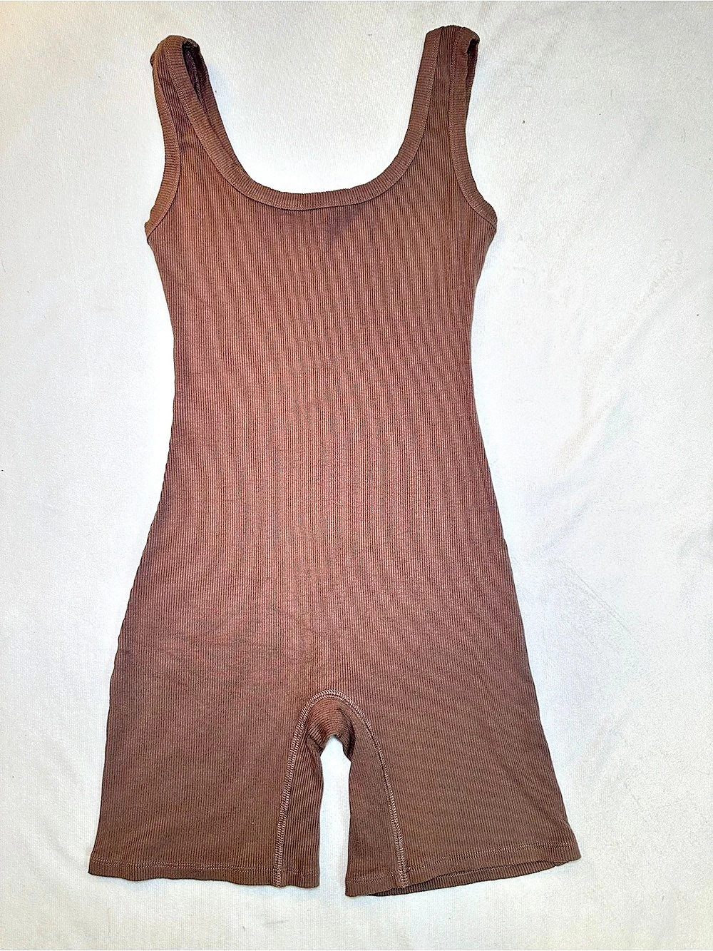 Wishlist Brown Ribbed Tank Romper Biker Short Bodysuit Small